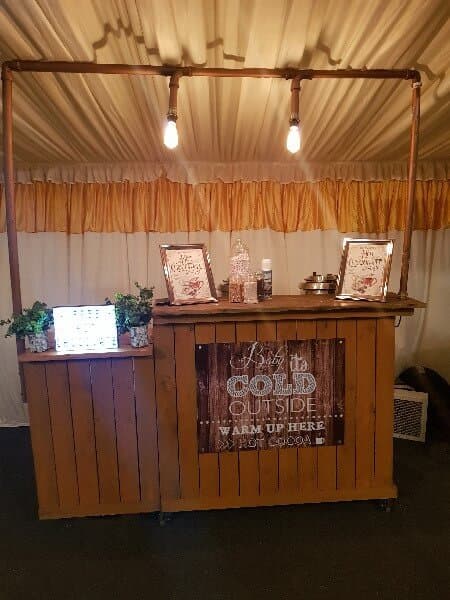 Rustic hot chocolate cart-hire parties events weddings