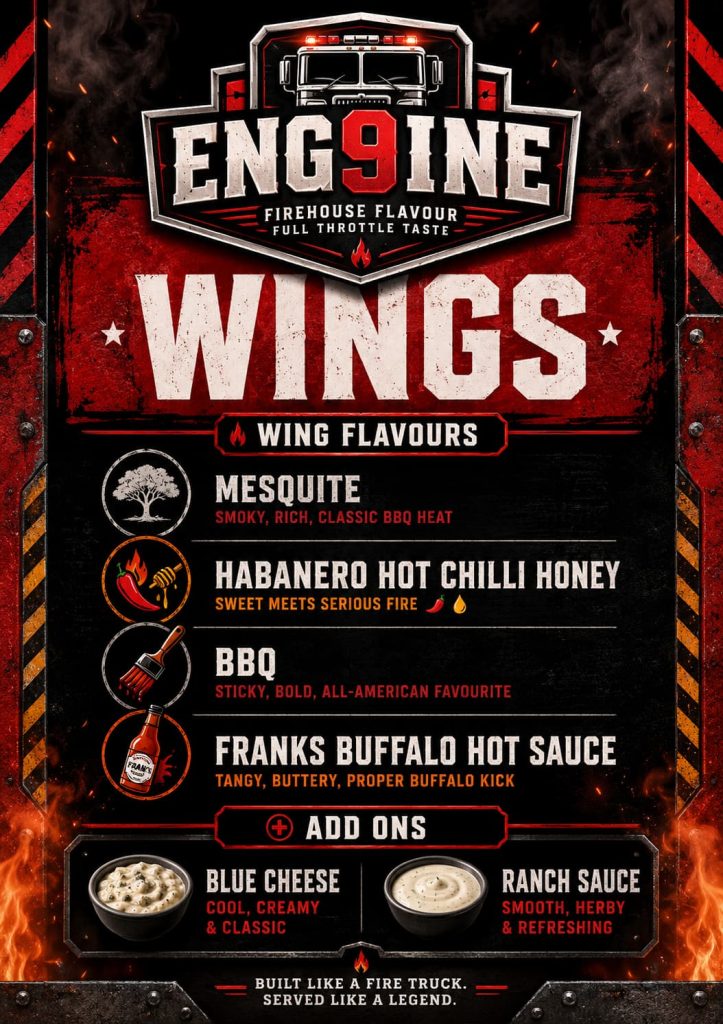 ENG9INE Wings menu ENG9INE Wings menu